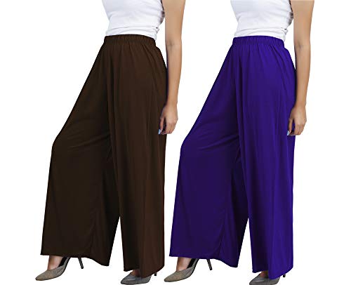 Image of Buy That Trendz M to 4XL Cotton Viscose Loose Fit Women M to 6XL Wide Leg Palazzo Pants for Chocolate Brown Purple 2 of Pack Combo XXX-Large