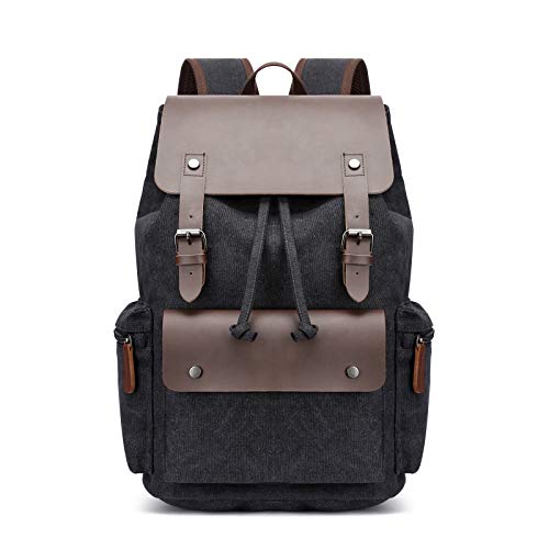 Retrò Zaino Tela con Coulisse per 15.6 Pollici PC - Cartella Scuola Uomo Donna Lavoro Viaggio Università - Daypacks Nero