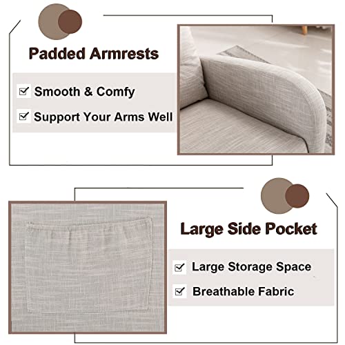 Modern Accent Rocking Chair, Upholstered Nursery Glider Rocker For Baby And Kids, Comfy Armchair With Side Pocket, Living Room Lounge Arm Chair, High Backrest With Decorative Buttons, Light Grey #TOP4