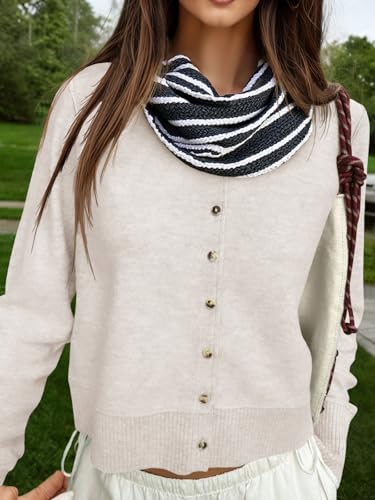 Saodimallsu Womens Button Down Cardigan Sweaters Lightweight Long Sleeve Crew Neck Summer Knit Open Front Tops4