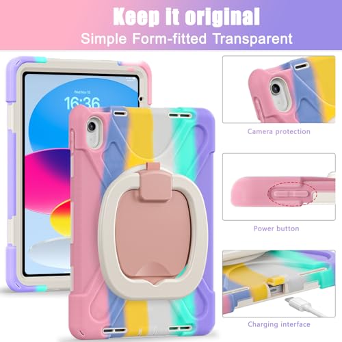LX-SUNCX Case for iPad 11th Generation 11" (A16) 2025,iPad 10th Generation 10.9" 2022,Shockproof Cover for Kids with Screen Protector,Rotating Stand,Pencil Holder,Shoulder Strap (Colourful Pink) - image 8