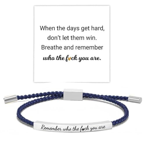 Let Them Tube Bracelet for Women, Self Worth Motivation Bracelet Adjustable Braided Rope Handmade Engraved Bracelet Stainless Steel To My Daughter Inspirational Jewelry Gifts for Women Best Friend (Remember Blue&Silver)