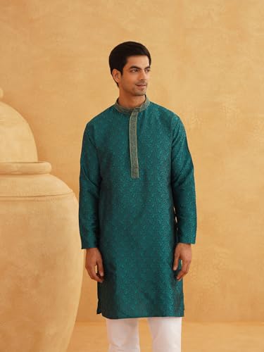 Image of SOJANYA Men's Silk Blend Kurta for Navratri | Paisley Print Regular Fit Ethnic Kurta for Festival & Puja