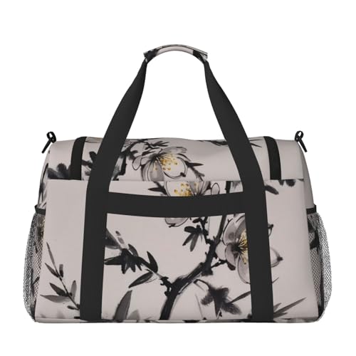 Plum Blossom Branch Print Travel Duffle Bag - Foldable Personal Item Travel Bag for Women & Men,13x10.2x19.72