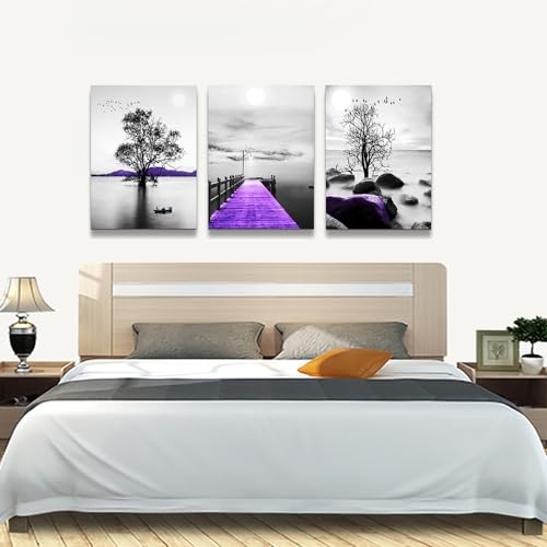 Canvas Wall Art For Living Room Canvas Wall Decorations For Bedroom Large Size Modern Wall Decor Painting Black And White Canvas Pictures Artwork Purple Scenery Canvas Art Prints Dormitory Decor