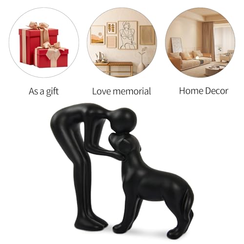 FriyGardcn Hunde-Skulptur, Heimdekoration, niedlicher Mann und Hund, Dekoration für Büro, Wohnzimmer, Schlafzimmer, Zuhause, Erinnerungsgeschenke für Tierliebhaber (schwarz)