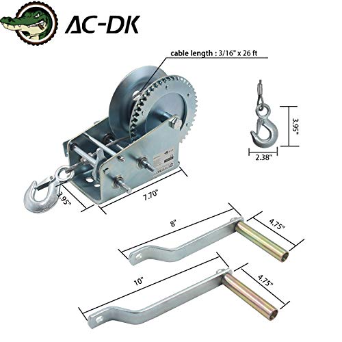 AC-DK 3500lb Hand Crank Winch with 26ft Steel Cable,Heavy Duty Boat Trailer Winch with Safety Pawl, 4.1:8.1 Gear Crank Winch, Quality Trailer Towing Winch with 2 Handles for ATV SUV UTV Winch