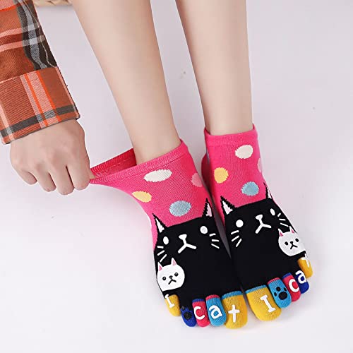 Image of CaiDieNu Women's Animal Toe Socks - Cotton Five Finger Colorful Funny Casual Crew Socks for Ladies