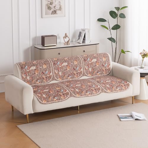 Image of HOKIPO HeavenHue Sofa Cover 5 Seater Panel Set 3+1+1, Vintage Bloom