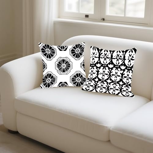 Housse de coussin 45x45 cm en lin imperméable géométrique noir et blanc - 6