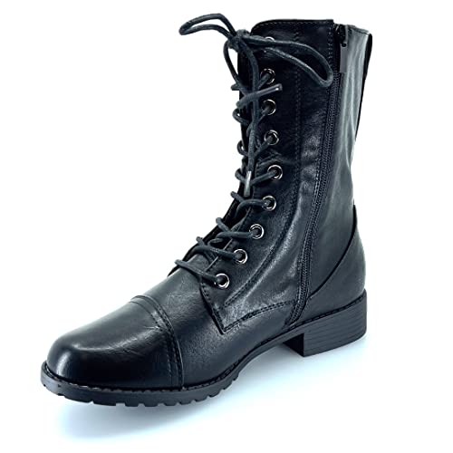 ABSOLEX Womens Lace up Round Toe Low Heel Combat Boots3