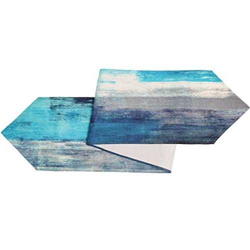 Turquoise And Grey Table Runner,Teal Abstract Modern Art Burlap Table Runners For Table Dresser Runner Farmhouse Style For Dinner Party Holidays Home Decoration #TOP2