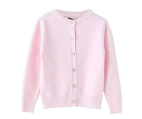 SMILING PINKER Mädchen Strickjacke Basic Kinder Cardigan Lange Ärmel Schule Strickware(Rosa,7-8 Jahre)