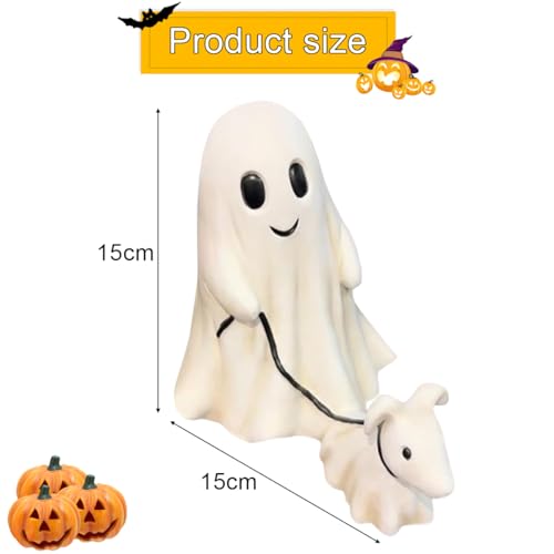 Gxlaihly Ghost Walking Dog Statue, 15 cm Halloween Ghost Walking Dog Statue, Lustige Geisterfigur Mit Hund, Halloween Ornament Home Outdoor Decor (Mann-15CM)