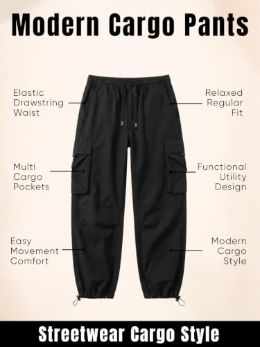 Image of GRECIILOOKS Men's Cargo Pants | 6 Pocket Cotton Cargo Joggers for Men | Loose Fit Stylish Pant with Pockets | Casual Baggy Trousers & Streetwear Lower