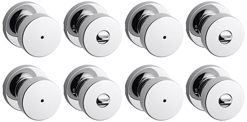 Image of Kwikset Pismo Interior Privacy Door Knob with Lock, Door Handle for Bathroom and Bedroom, Polished Chrome Keyless Turn Lock Doorknob (Pack of 4)