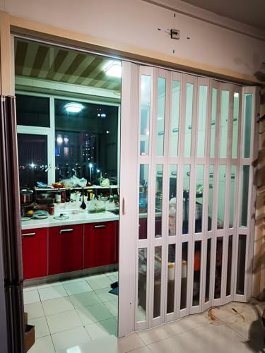 GLFNB Puerta corrediza de PVC para Granero de Cocina, Separador de ambientes Transparente Tipo acordeón para Estudio, Comedor, Oficina, baño, Puerta Plegable Invisible (Ancho x Alto: 73,5 x 203 cm