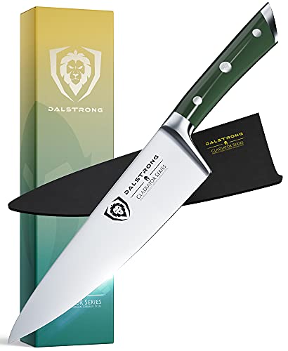 DALSTRONG Chef Knife - 8 inch - Gladiator Series - Forged ThyssenKrupp High Carbon German Steel - Razor Sharp Kitchen Knife - Full Tang - Army Green ABS Handle - Sheath Included - NSF Certified