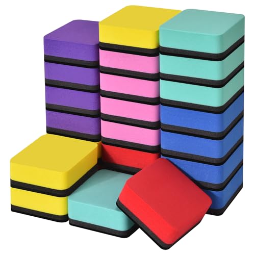 Dyshri Dry Erase Erasers, 24 Pack Magnetic Whiteboard Erasers for Kids and Students, Mini Dry Erase Board Erasers for Classroom Home, and Office (Square, 6 Color)