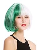 Peluca de alta calidad para mujer y cosplay, una mitad verde, la otra blanca.