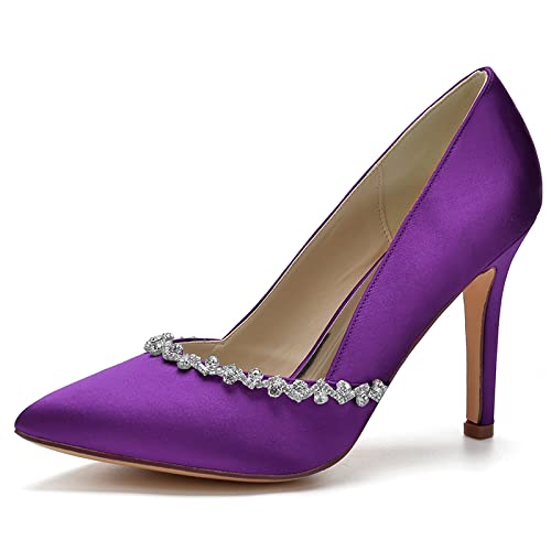 Chaussures de mariage en satin à strass avec talon stable de 9,5 cm