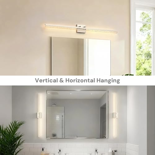 Image of L LOHAS LED 48-Inch Bathroom Vanity Light Bar Over Mirror, Nickel Modern Bathroom Light Fixtures with Bubbled Acrylic Shade, 3CCT Adjustable LED Vanity Lights for Living Room Wall