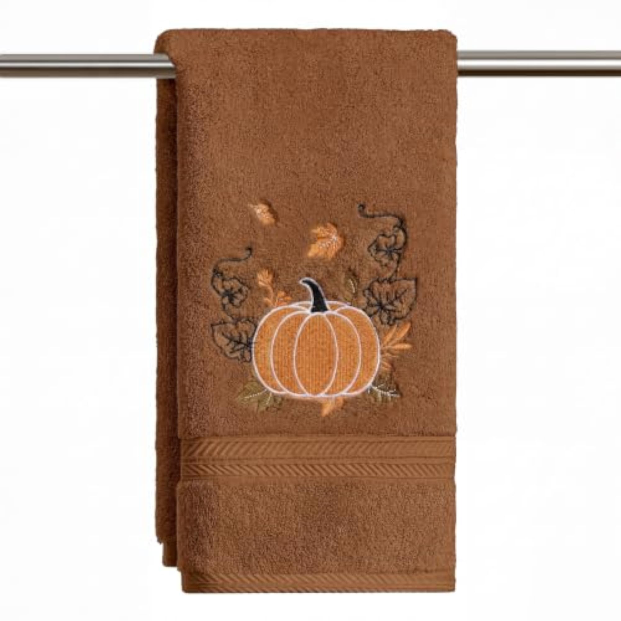 Caramel Pumpkin Embroidered Hand Towels, Fall Decor