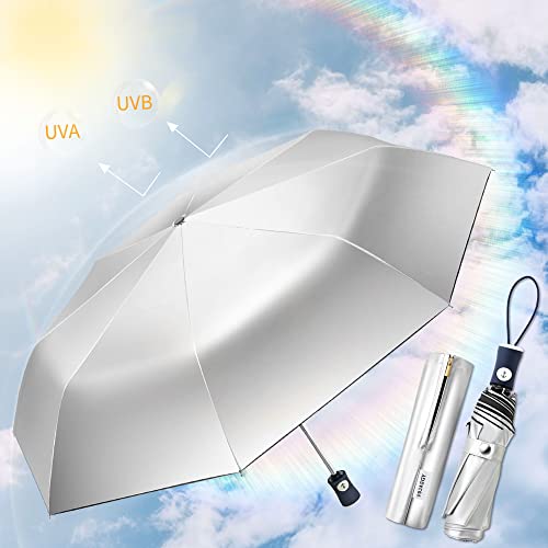 Image of FDJASGY Silver Coating Layer Fabric Blocking UV 99.9% Sun Umbrella Compact Folding Travel Umbrella Automatic Folding Windproof Umbrellas For Men and Women (Black)