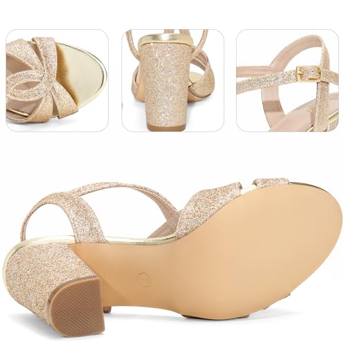 Perphy Glitter Sparkly Heels Crisscross Strap Chunky Heel Sandals for Women3