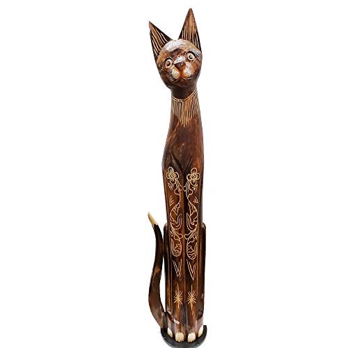 Stoneage Arts Assorted Wooden Cats With Varying Patterns (Kembang, Large: 40 Inch) #TOP1