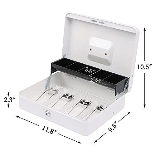 Image of xydled Cash Box with Key Lock, Metal Money Box, Safe Storage box, White