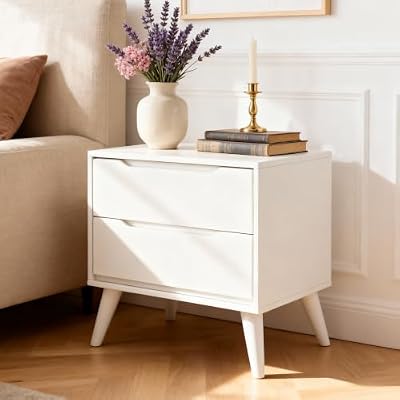 Mid Century Modern Night Stand Fully Assembled with 2 Drawers, 24" Tall