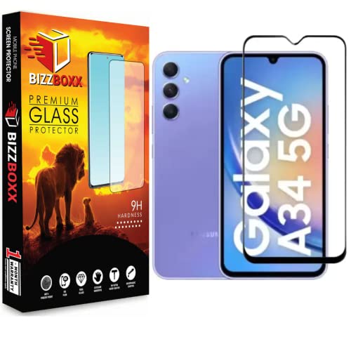 Image of Compatible With Samsung Galaxy A34 5G Tempered Glass | DuraGlass & Anti Explosion | Full Screen Coverage-Edge to Edge | 9H Hardness | With Installation Kit (Pack of 1)