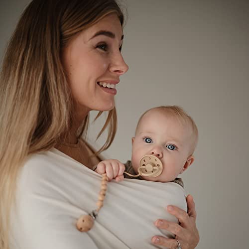 Image of FRIGG Moon SilkySoft Silicone Baby Pacifier | Made in Denmark | BPA-Free (Pale Daffodil /Soft Lilac, 6-18 Months)