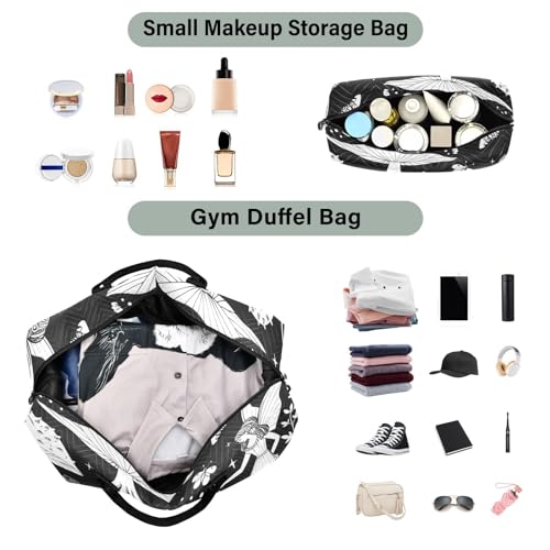 Large Travel Duffel Bag, Mushroom Butterfly Sports Tote Gym Bag, Shoulder Weekender Overnight Bag for Women Men, Carry On Luggage with Toiletry Bags4