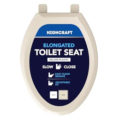 HIGHCRAFT Premium Elongated Toilet Seat with Slow-Close Design, Adjustable Hinges & Quick Removal Mechanism - Molded Plastic Toilet Seat - Fits Standard Elongated Toilets - Oval Seat in Bone/Beige