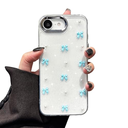 Coque iPhone 16e antichoc transparente anti-jaunissement nœud bleu