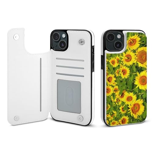 iPhone15Plus用ケース 手帳型 ひまわり 風景 アイフォン15Plus用ケース 背面 財布型 スマホケース PUレザー カード収納 スタンド機能 おしゃれ