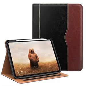 OKP Case for iPad A16 11th Generation 2025 / 10th Gen Case 2022, for 11 Inch / 10.9 Inch iPad Multi-Angle Viewing PU Leather Stand Cover with Pencil Holder & Pocket, Auto Sleep/Wake, Black Brown