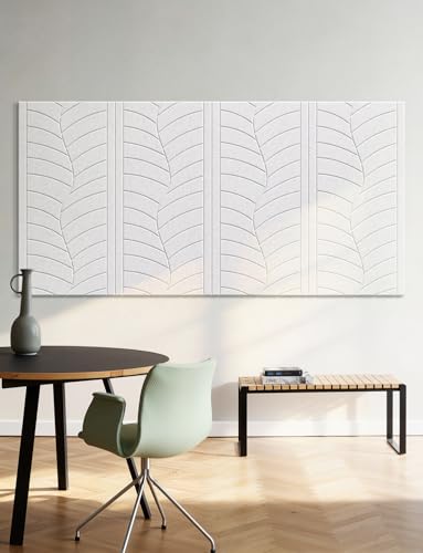 Topnaca 4 Pack Large Acoustic Panels Sound Absorbing for Studio Walls, Self Adhesive Decorative Leaf Art Tiles White Sound Absorption Absorbers for Home Room Ceiling Door Treatment 47" x 24" x 0.4"