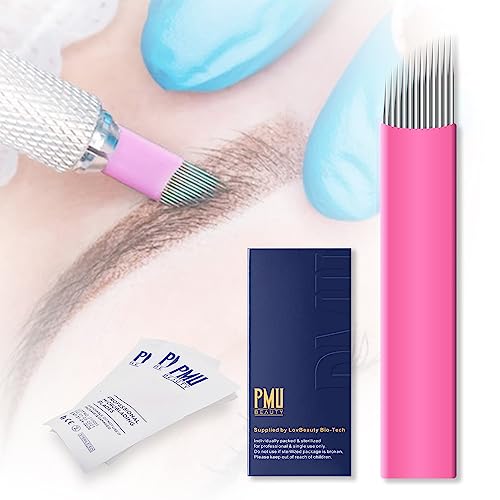 50Pcs Professional Microlading Needles 12 Pins Curved Flat with 0.18mm Diameter Disposable Manual Eyebrow Blades Permanent Makeup Supplies Microblading Kits