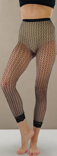 Image of ToBeInStyle Women's Single Floral Lace Fishnet Tights Footless & Stirrup Design