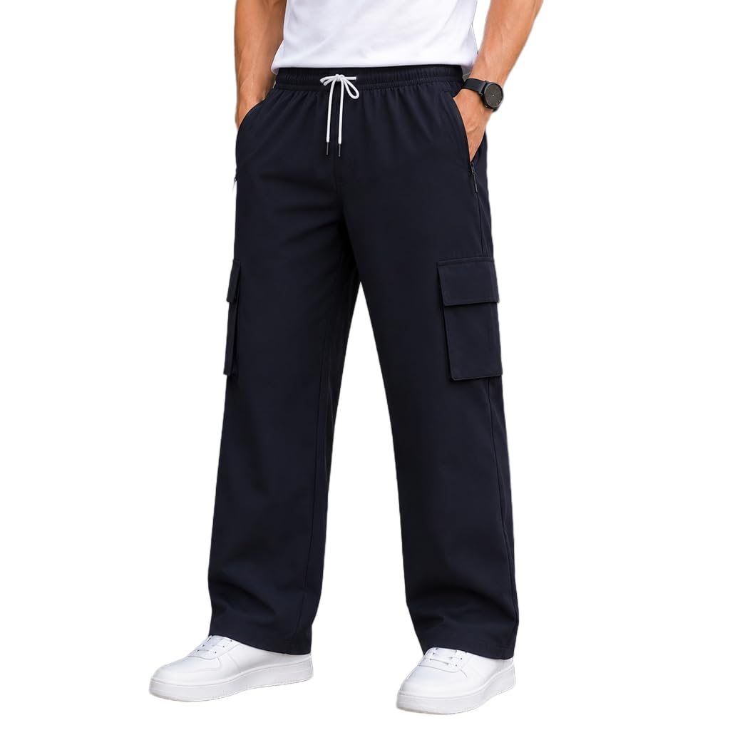 Men's Cargo Track Pants with Zip Pockets, Elastic Waist-picture-12