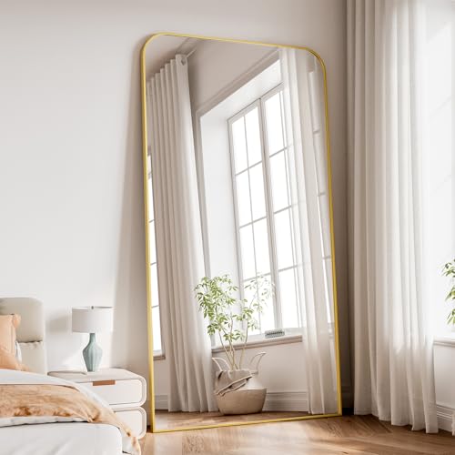 Image of Koonmi Full Length Mirror, 86 inchx40 inch Mirror Full Length with Stand, Gold Domed Top Square-Edged Floor Mirror with Aluminum Alloy Frame for Bedroom Living Room