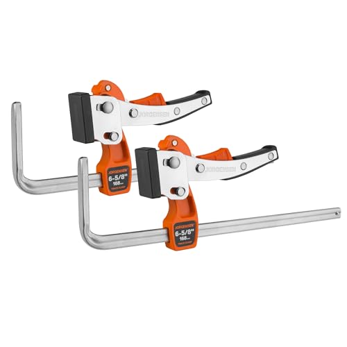 JORGENSEN Lot de 2 Serre-Joints à Cliquet pour Rail de Guidage, avec Mécanisme de Verrouillage, Force de Serrage Maximale 181 kg, Ouverture Maximale 168 mm