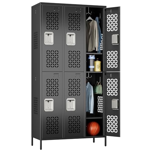 Image of METAN Upgrade Metal Locker for School Office Gym Bedroom,6 Doors Steel Storage Locker Cabinet for Employees,Industrial Storage Locker with 1 Shelves,Assembly Required,Black