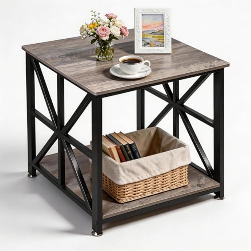 TooCust Square End Table with Storage Shelf, 24 inch Large