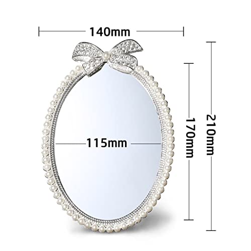Miroir de table ovale cadeau chic argent brillant strass perles blanches