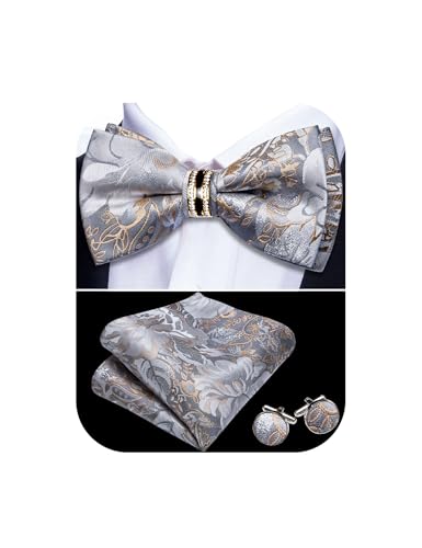 Image of YOHOWA Mens Bow Tie Set Paisley Pre-tied Bowties Adjustable with Handkerchief Cufflinks Gold Ring Set Wedding Prom Party