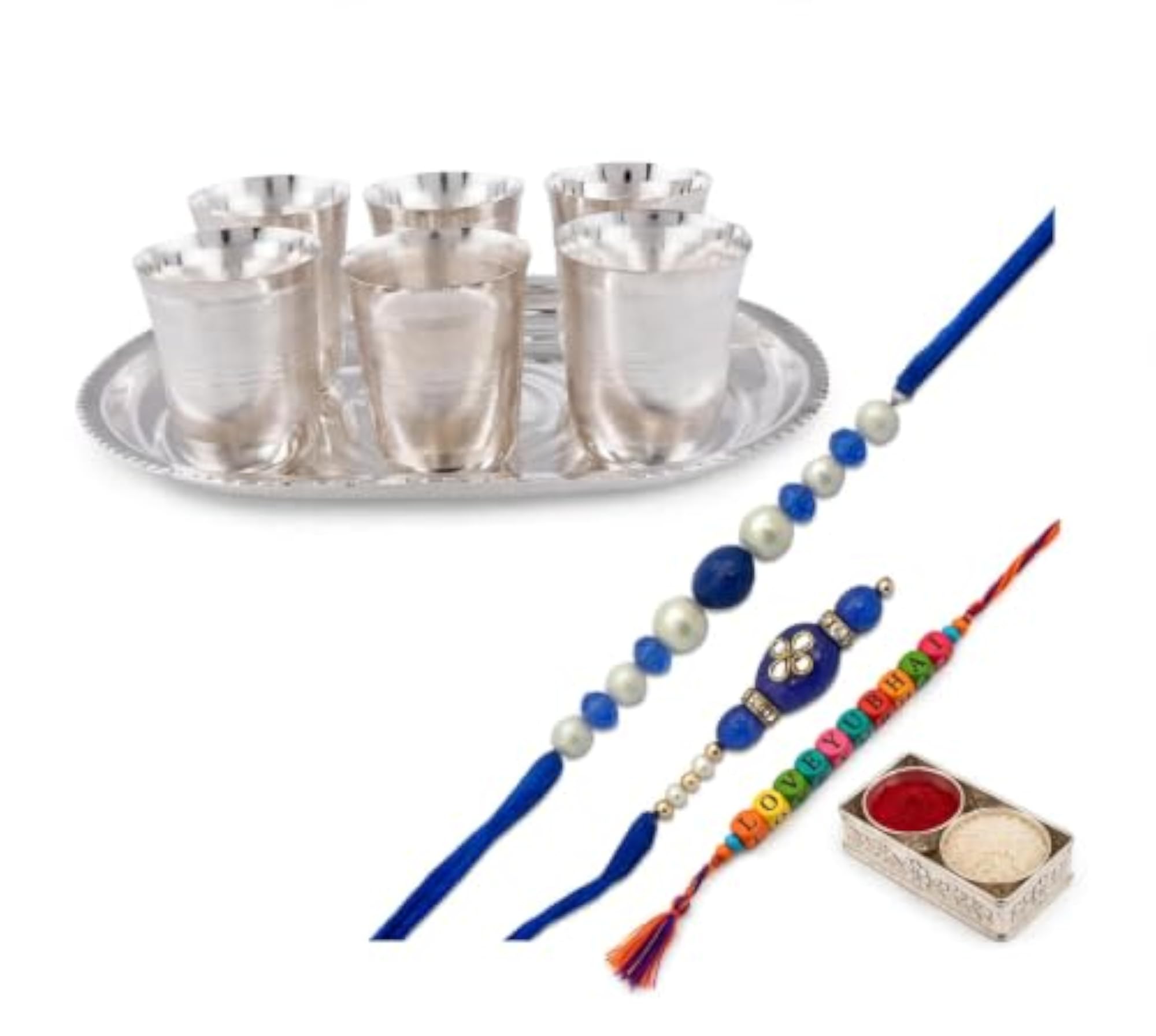 APANIKAH Silver Plated Six Glass and Tray Set